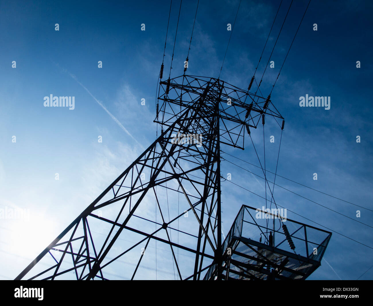 Electricity pylon and overhead cables Stock Photo Alamy