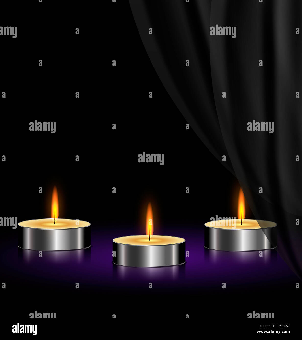 on a black background are three burning candles Stock Photo - Alamy