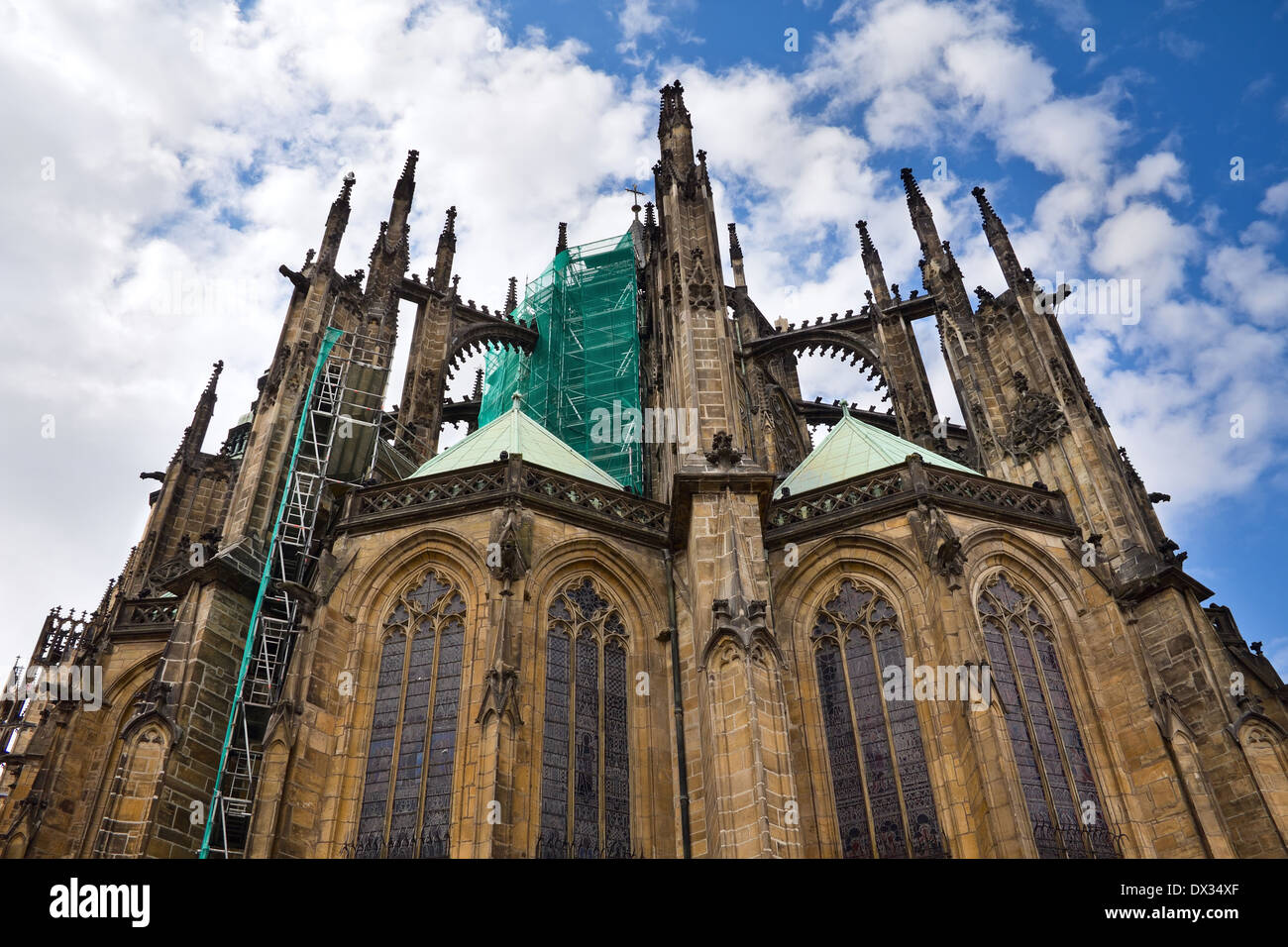 The Roman Catholic cathedral of Saint Vitus (Chram svateho Vita) in Prague Castle while reconstruction, Prague, Czech Republic Stock Photo