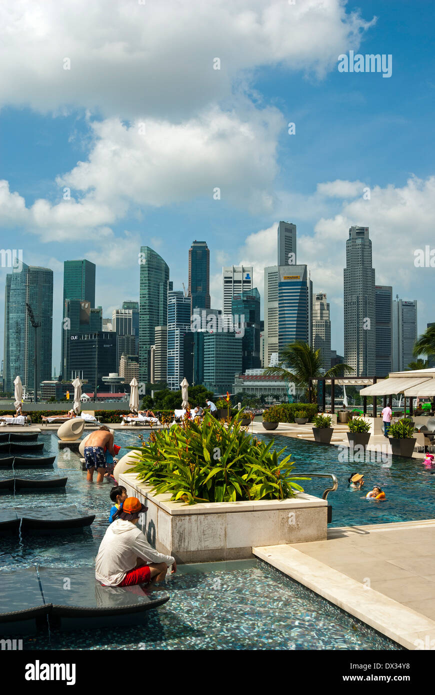 View to Singapore central business district from the Mandarin Oriental pool Stock Photo