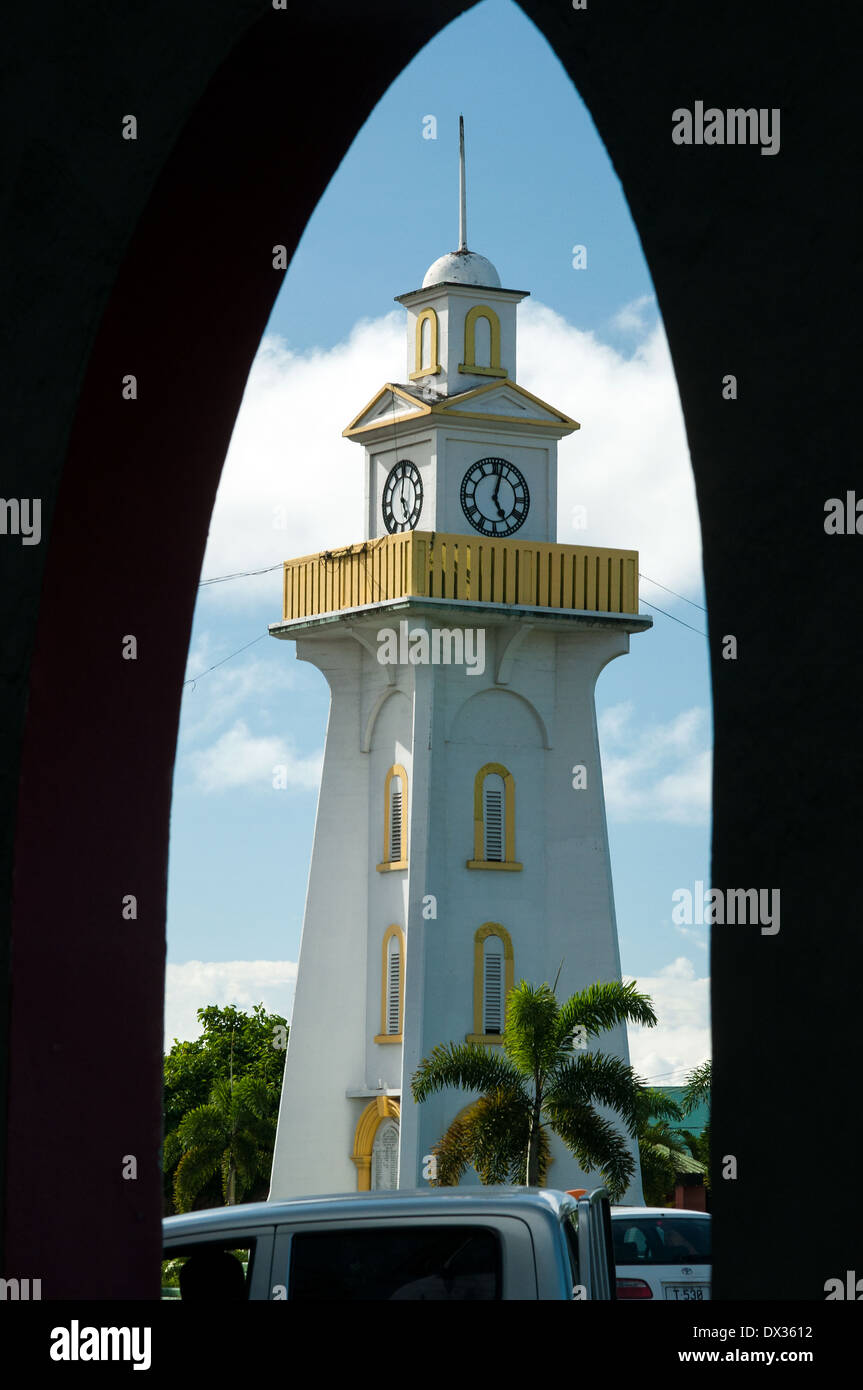 clock tower from Chan Mow building, town Center, Apia, Samoa Stock Photo