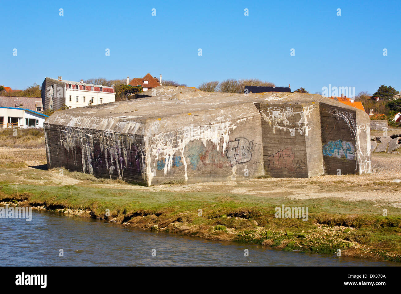 Atlantic Wall bunker on the river Slack at Ambleteuse, Wimereux, Côte