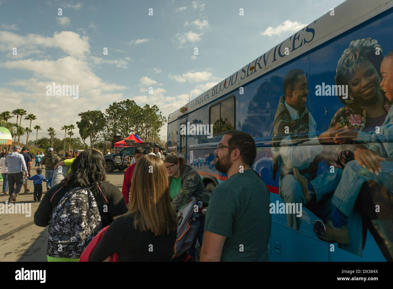 Florida Blood Services and donation of Blood Bus parked in Lakeland, Florida Stock Photo