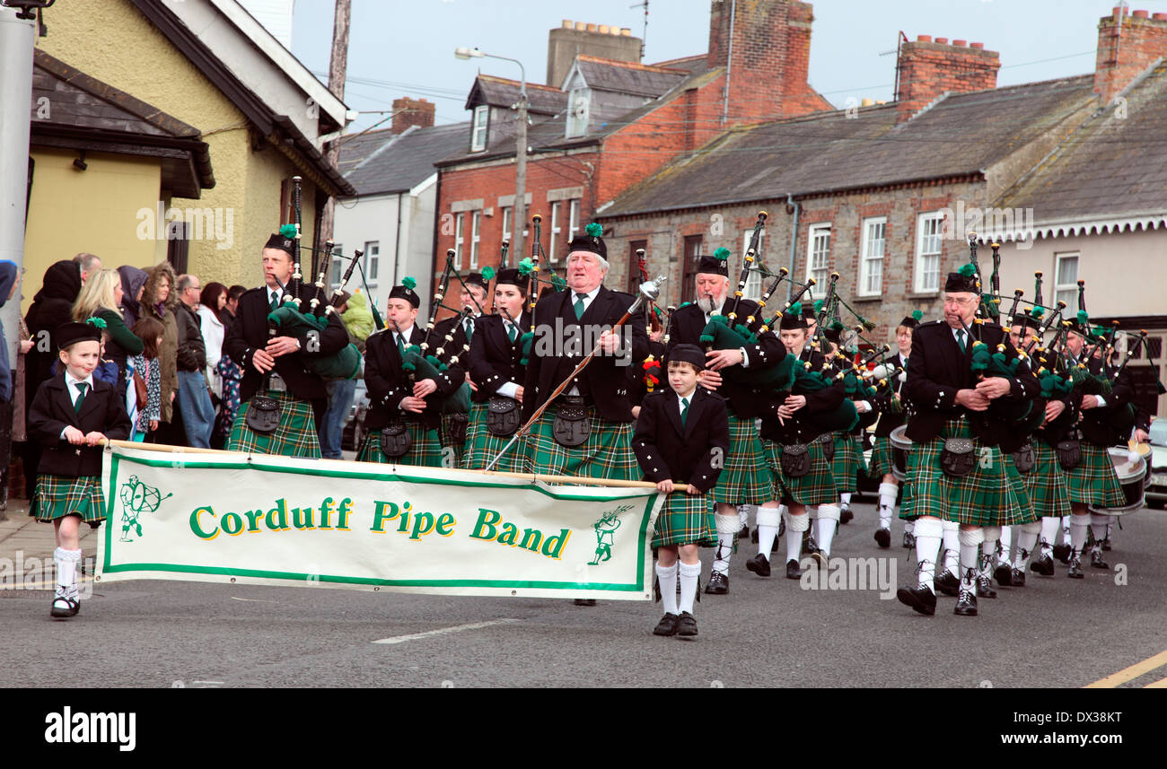 Corduff Pipe Bank in the St Patrick's Day Parade in Carrickmacross Co. Monaghan Ireland Stock Photo