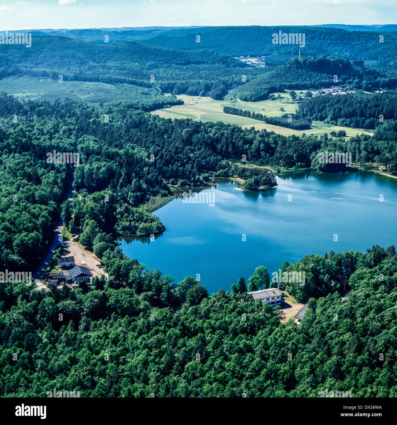 Aerial of Hanau lake in Vosges mountains Moselle Lorraine France Stock Photo