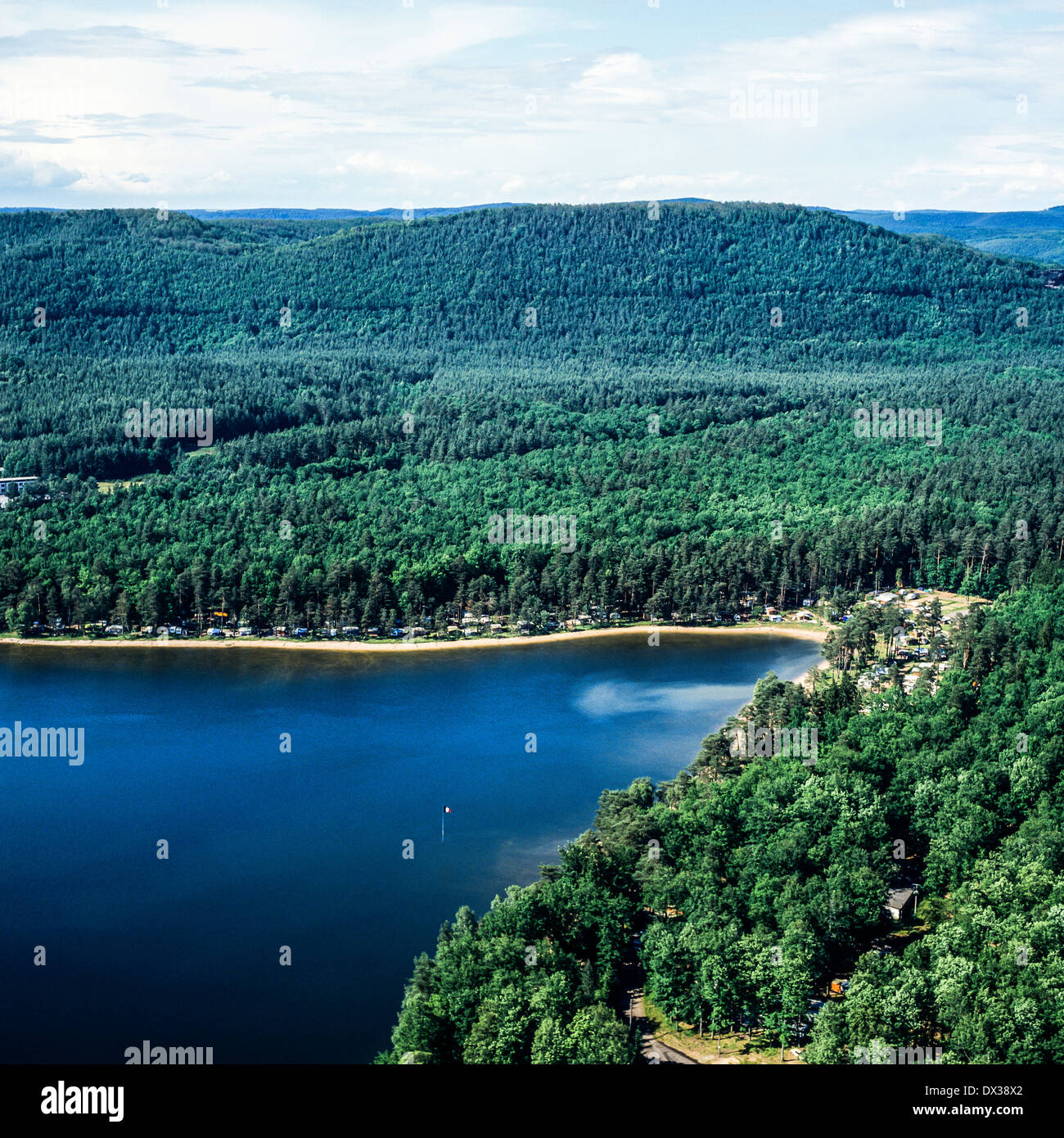 Aerial of Hanau lake in Vosges mountains Moselle Lorraine France Stock Photo