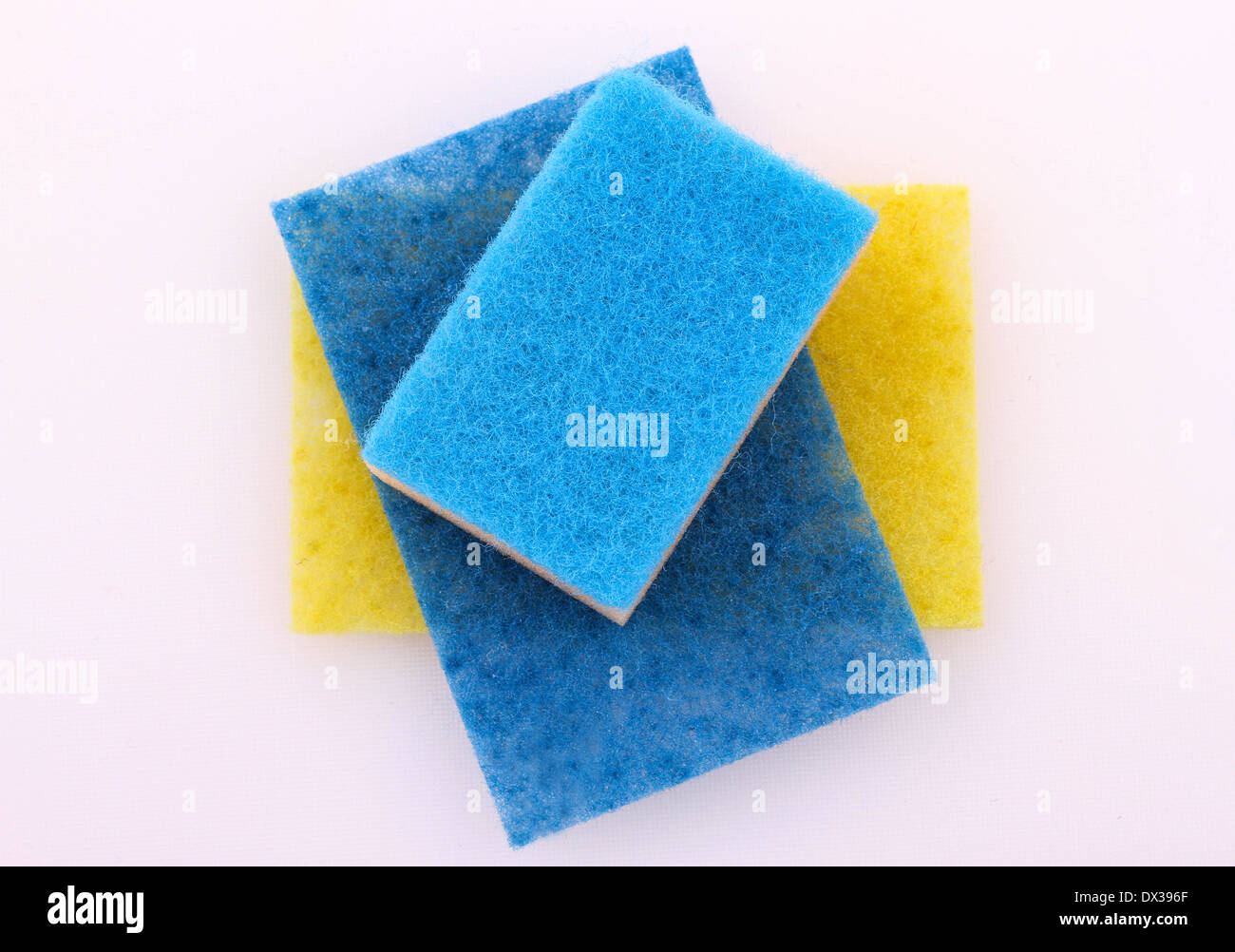 Blue and yellow sponges in different shapes Stock Photo Alamy