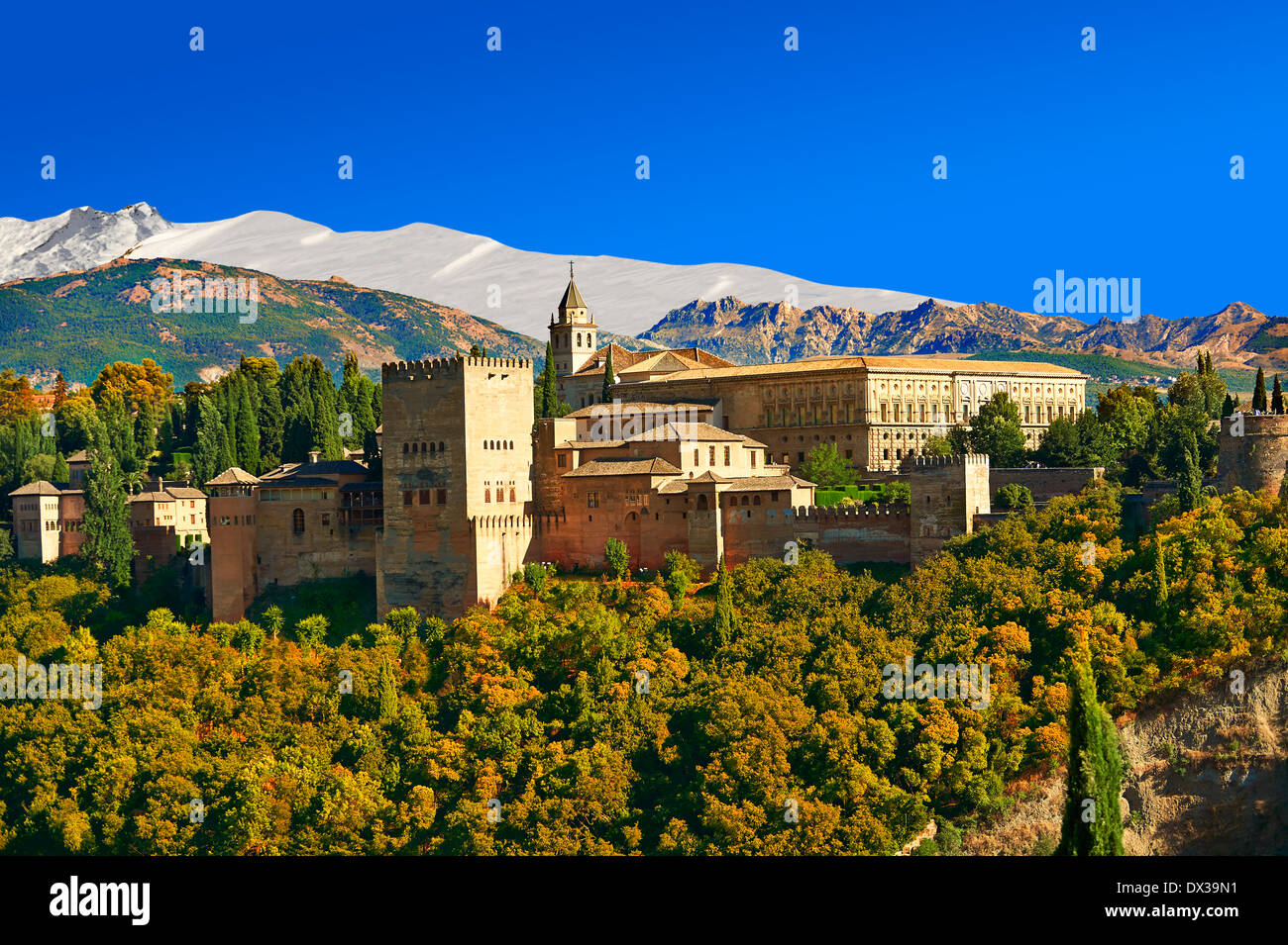 View of the Moorish Islamic Alhambra Palace complex and fortifications. Granada, Andalusia, Spain. Stock Photo