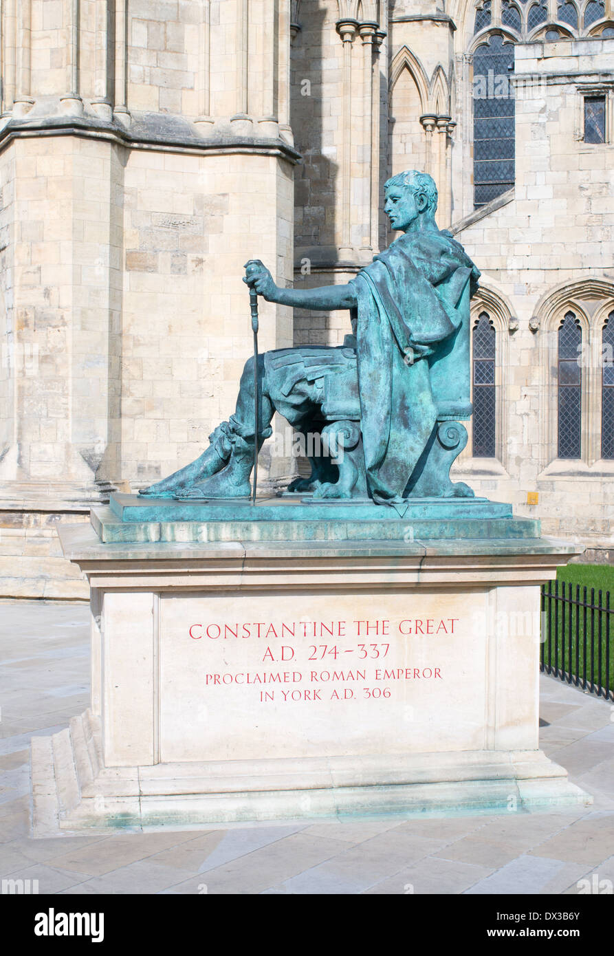 Statue of Roman Emperor Constantine the Great outside York Minster, England, UK Stock Photo