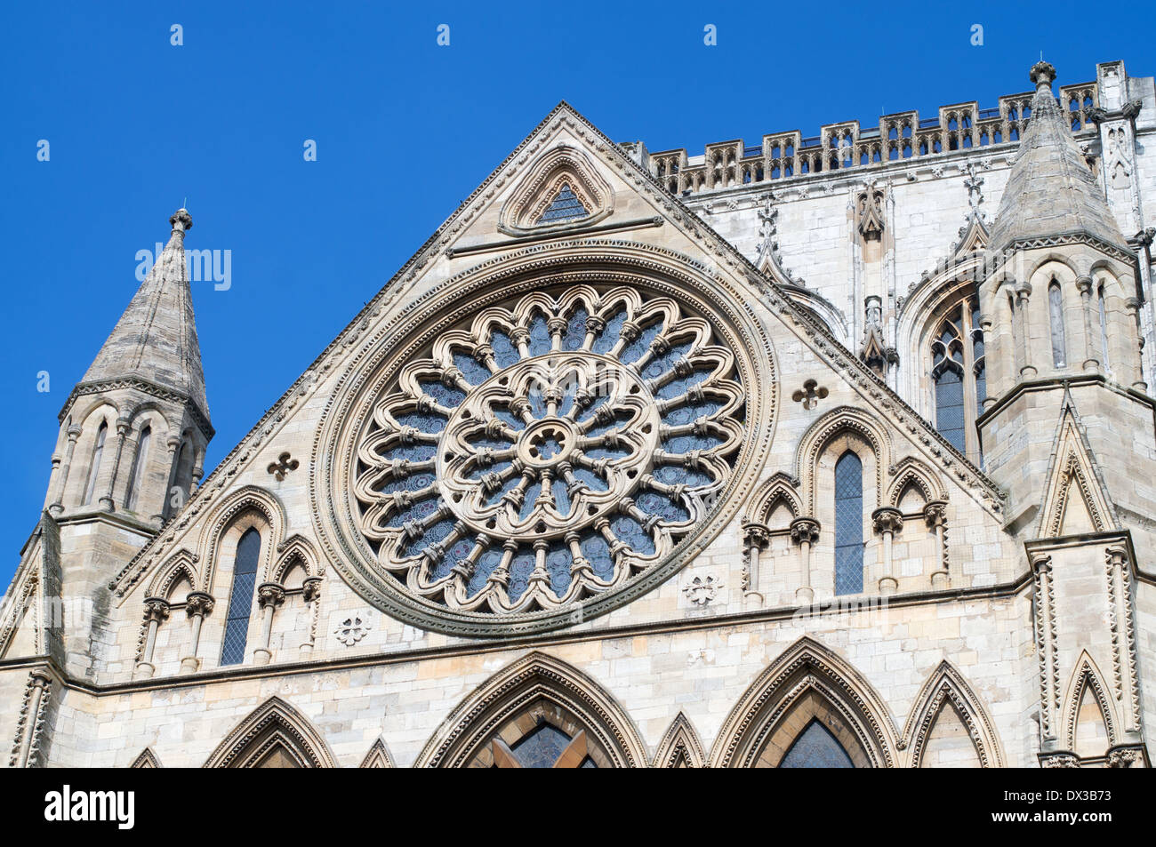 The rose window in the south transept of York Minster, England, UK Stock Photo