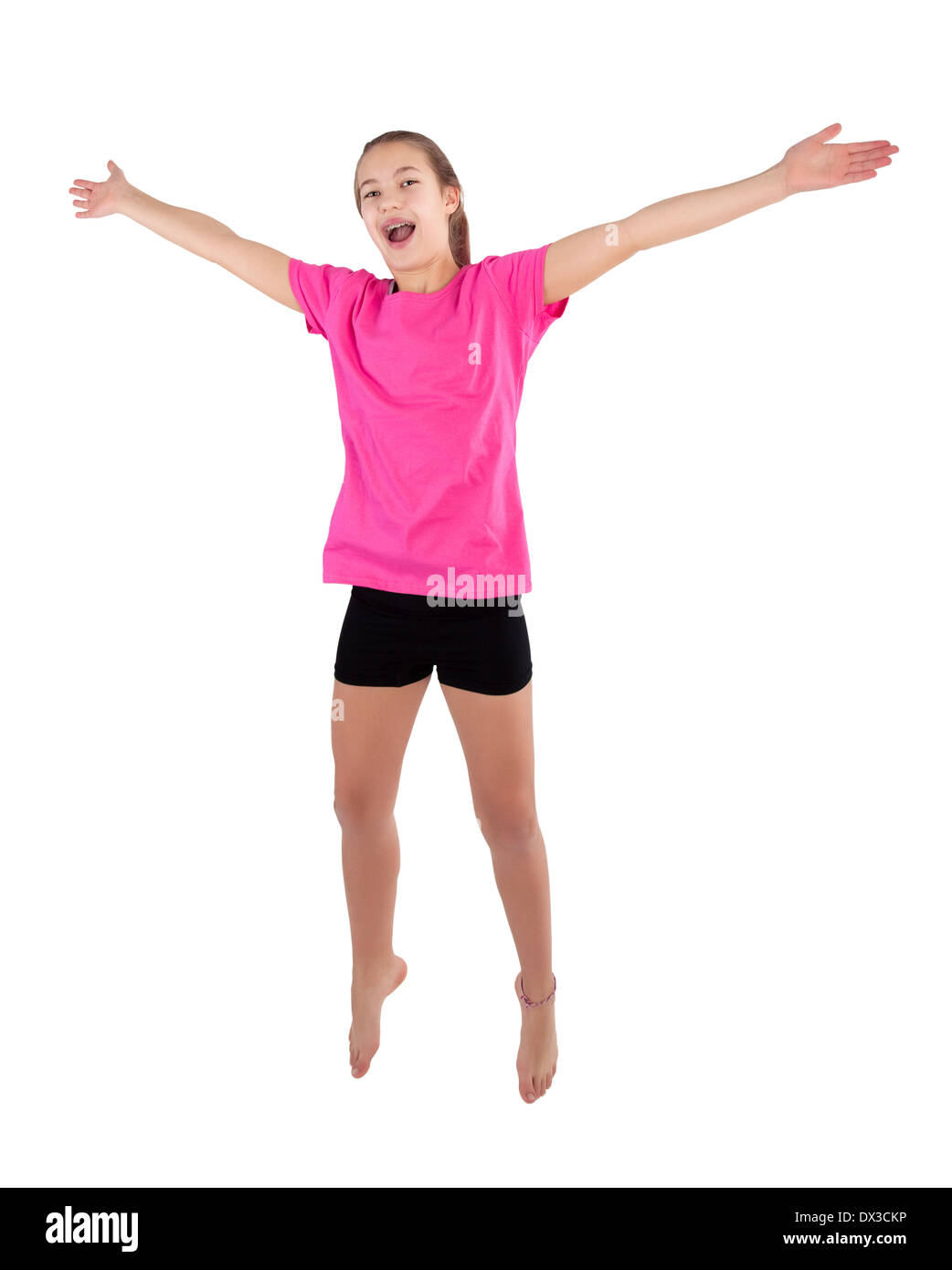 young girl jumping Stock Photo
