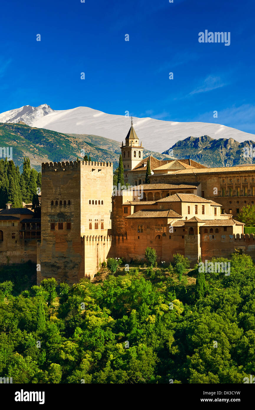 View of the Moorish Islamic Alhambra Palace complex and fortifications