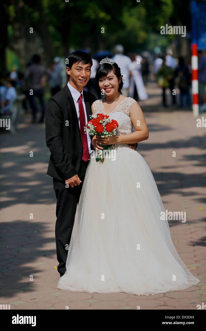A Vietnamese couple having their engagement photographs taken in Hanoi