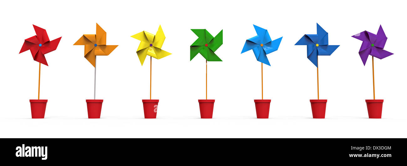 Colorful Powder Pinwheel Colored Pinwheel in a Pot, isolated on white Stock Photo - Alamy