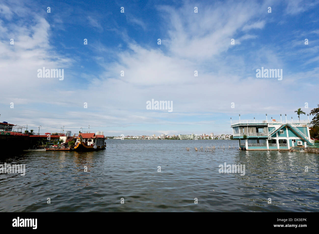 Floating Restaurants  West Lake (Ho Tay), Hanoi Vietnam  South East Asia Stock Photo