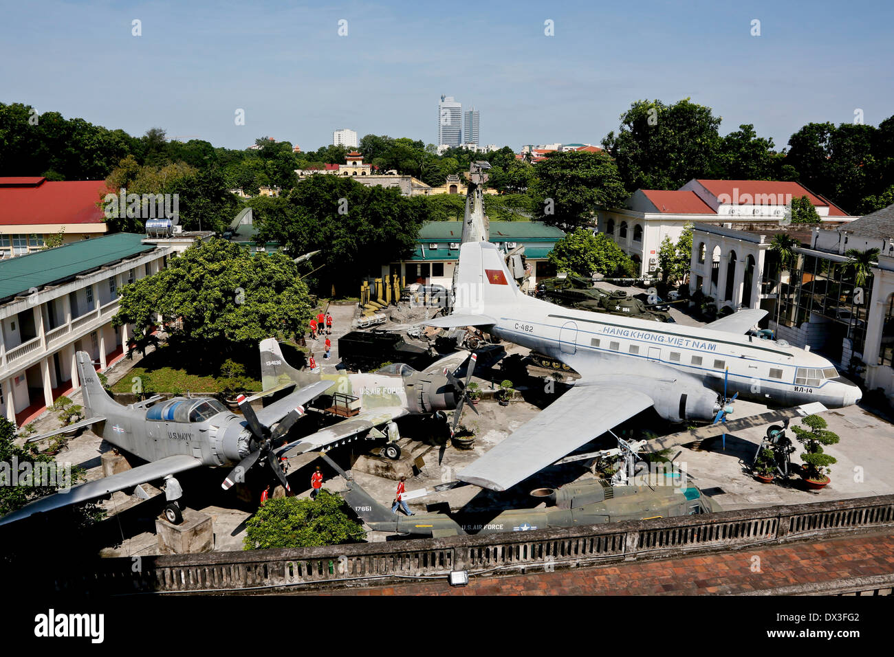 Vietnamese transport plane and captured American planes and helicopter in the Military History Museum, Vietnam, South East Asia Stock Photo