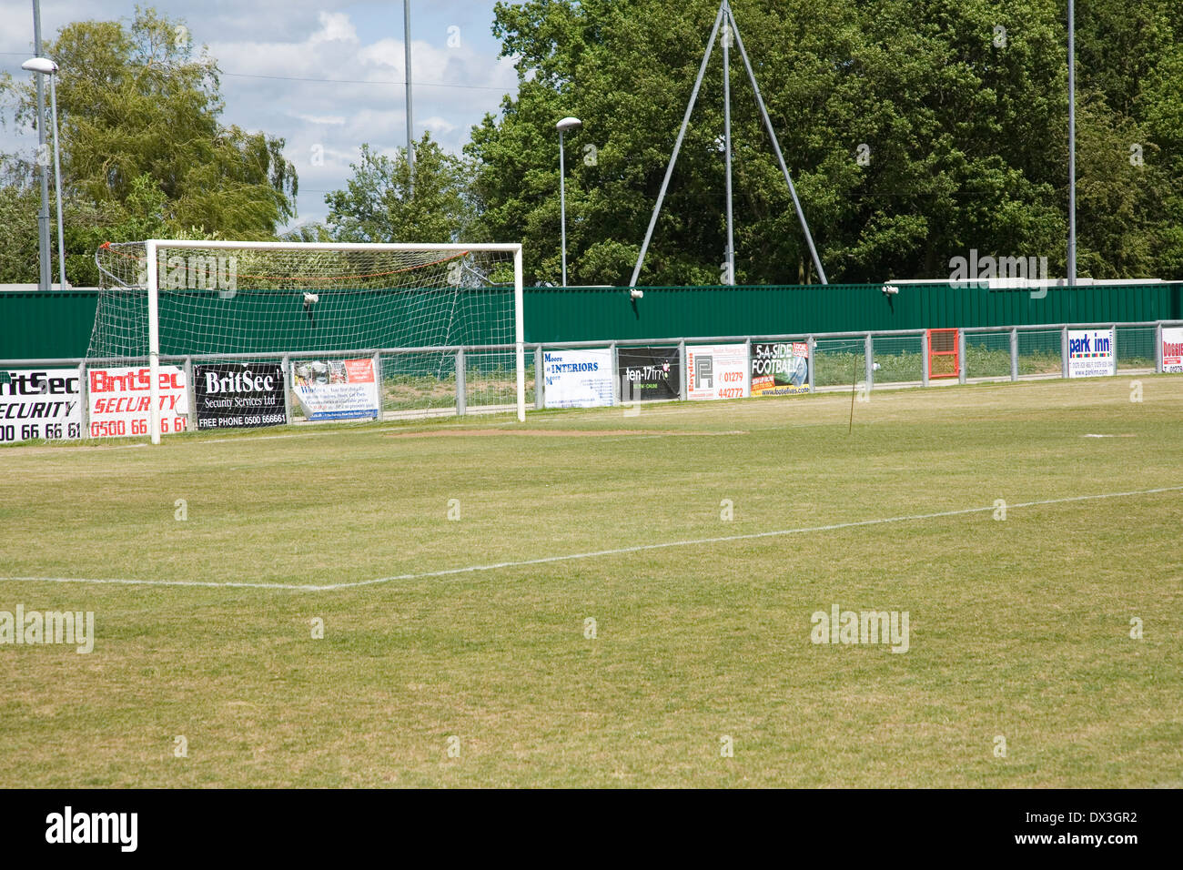 Non league football club ground showing the Goal Stock Photo Alamy
