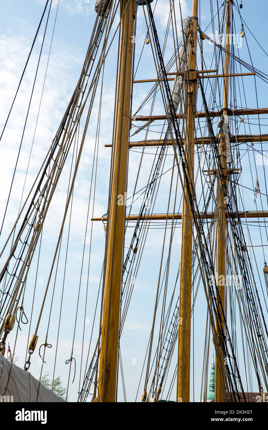 Masts and rigging on a sailing ship Stock Photo