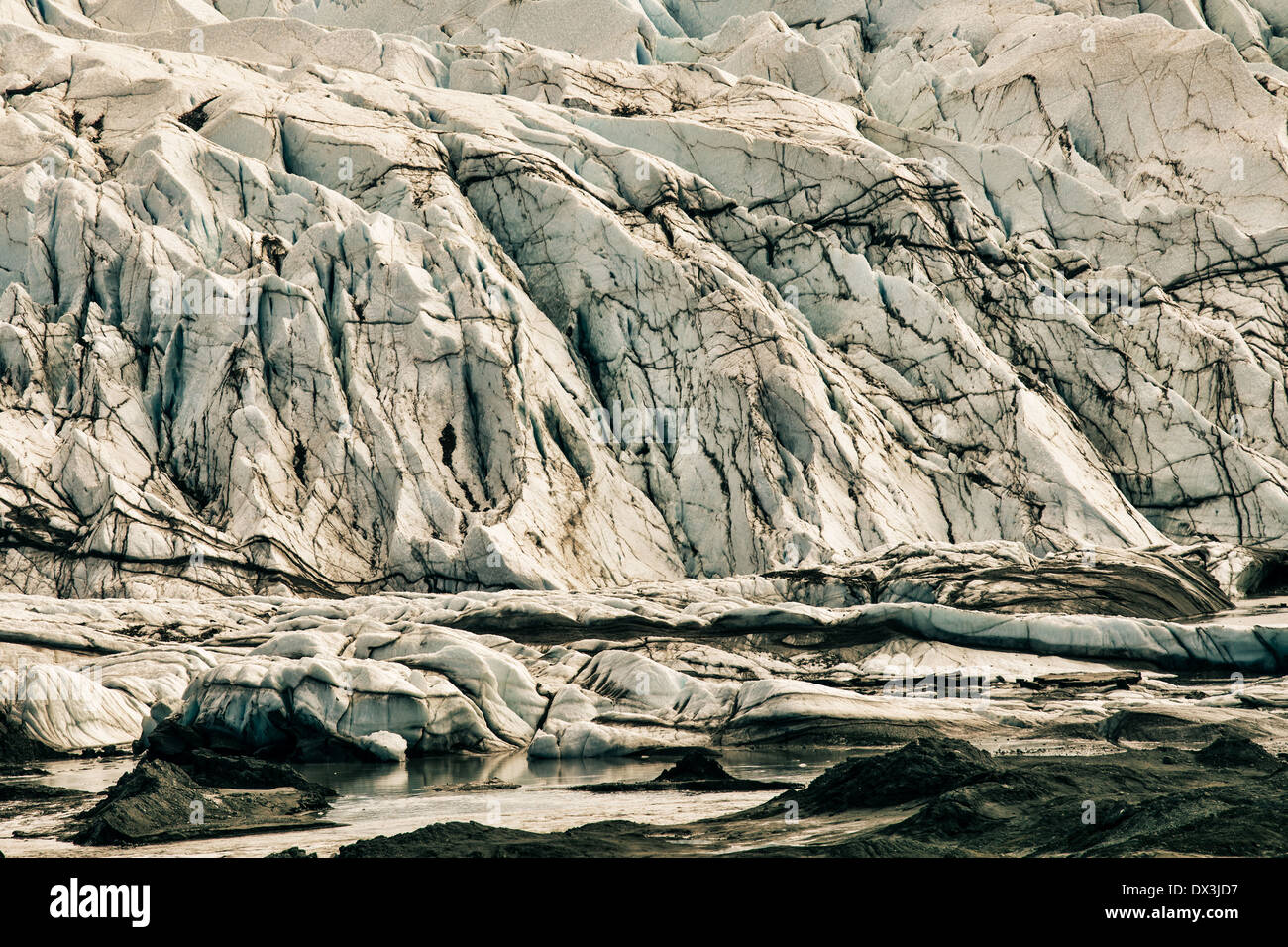 Patterns in the ice of the melting Matanuska glacier in Southcentral Alaska. Stock Photo