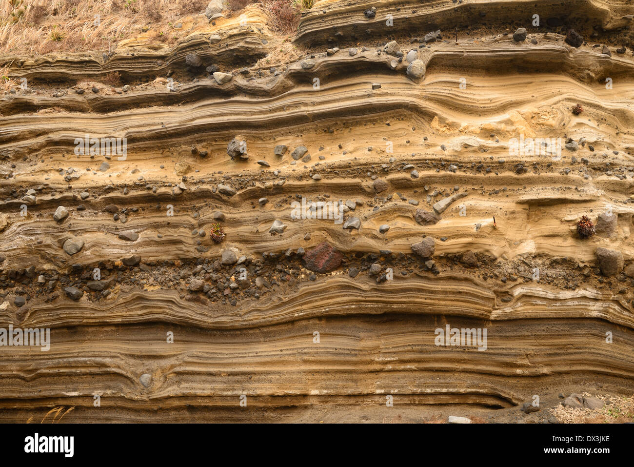 Depositional Structures in Suwolbong volcaniclastic deposits in Jeju Island Stock Photo