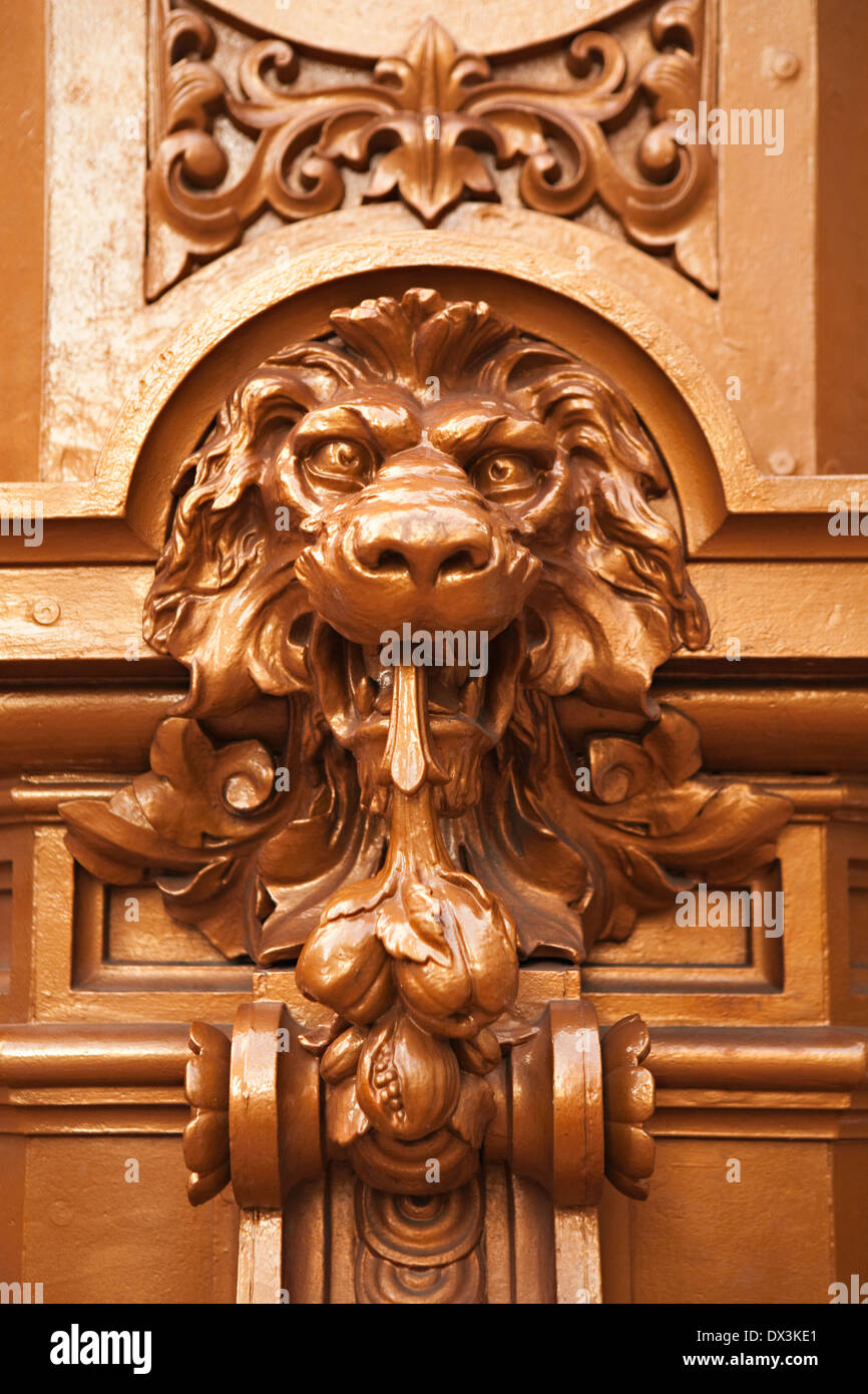 Lion carving detail, ornate, close up Stock Photo