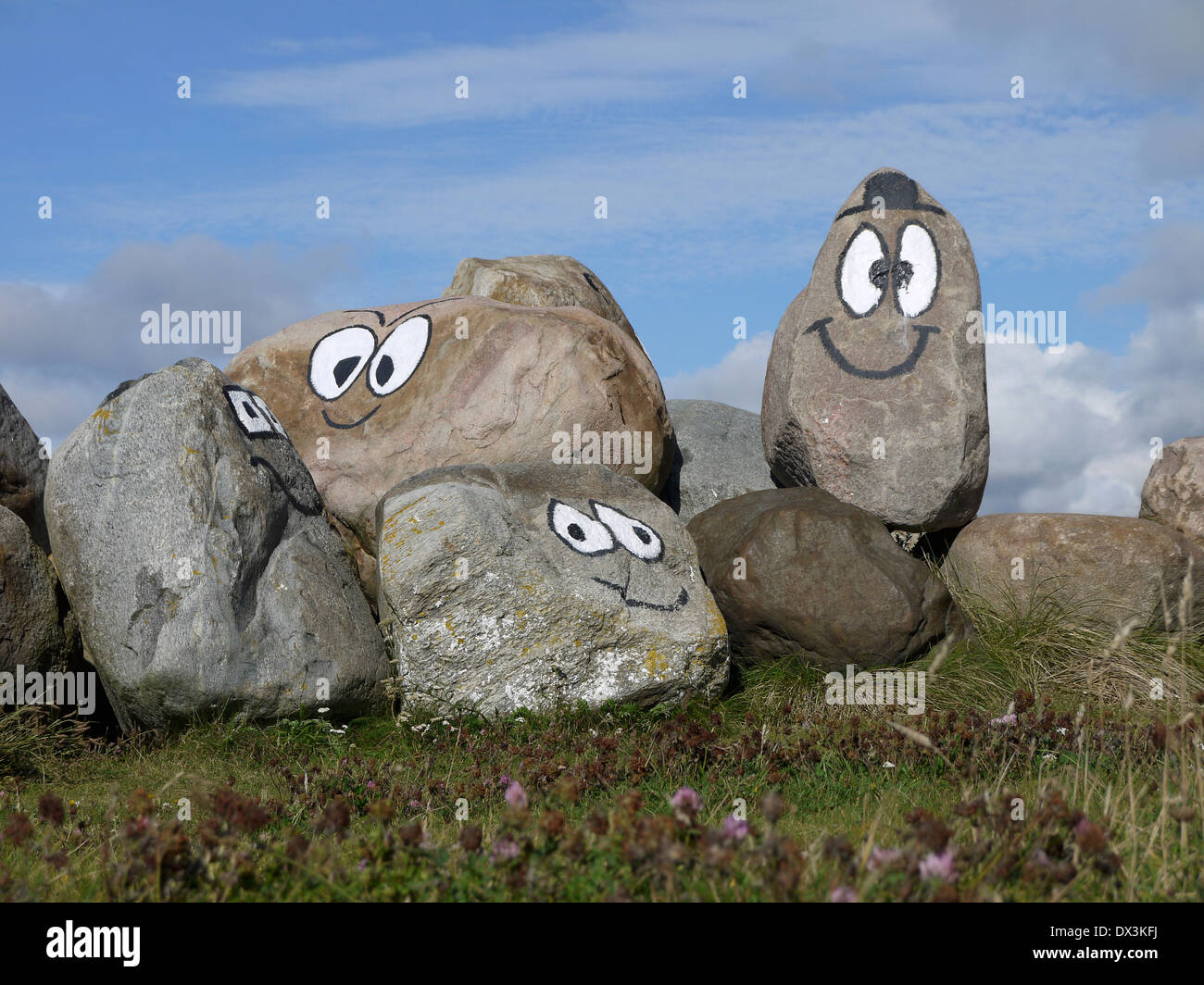 painted stones at thyborøn, north sea, midtjylland, denmark Stock Photo