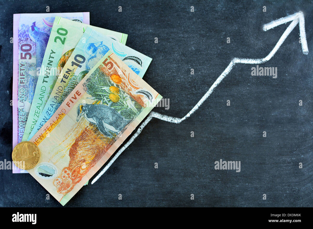 New Zealand Dollar Banknotes On Upward Trend Arrow Concept Photo Of - 