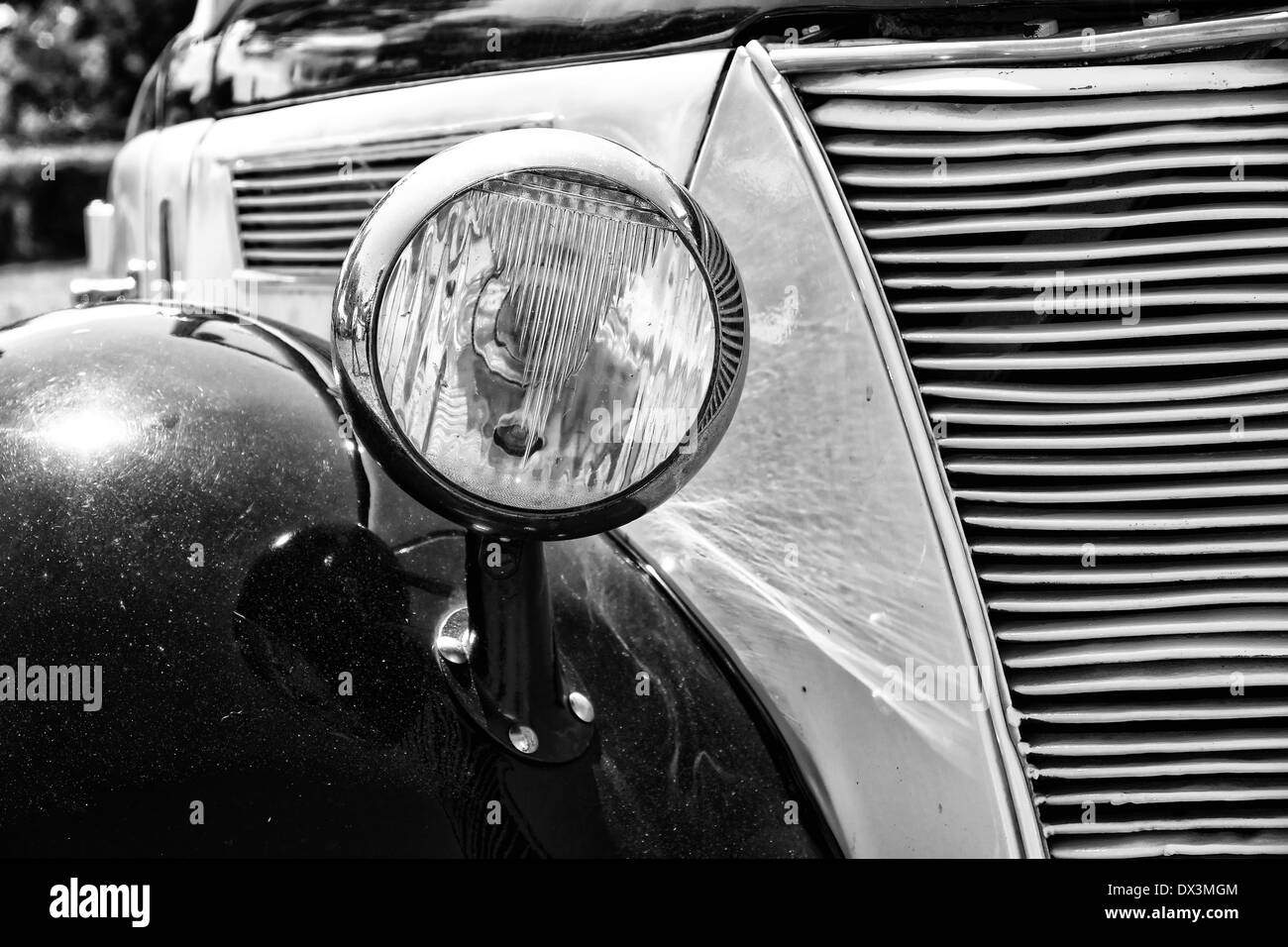 Headlamp car Ford Eifel, (black and white) Stock Photo