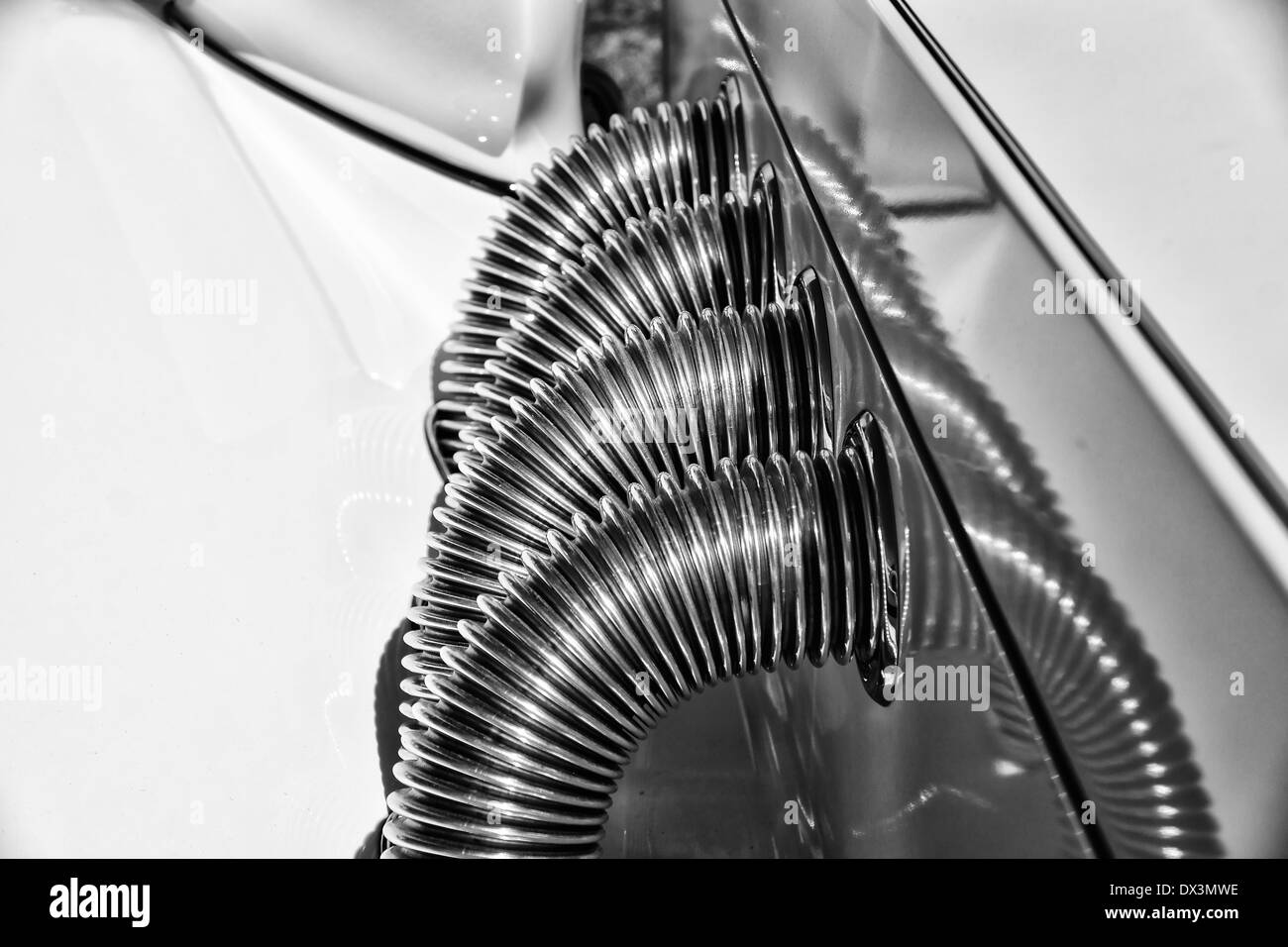 Car exhaust manifold. Black and white. Stock Photo