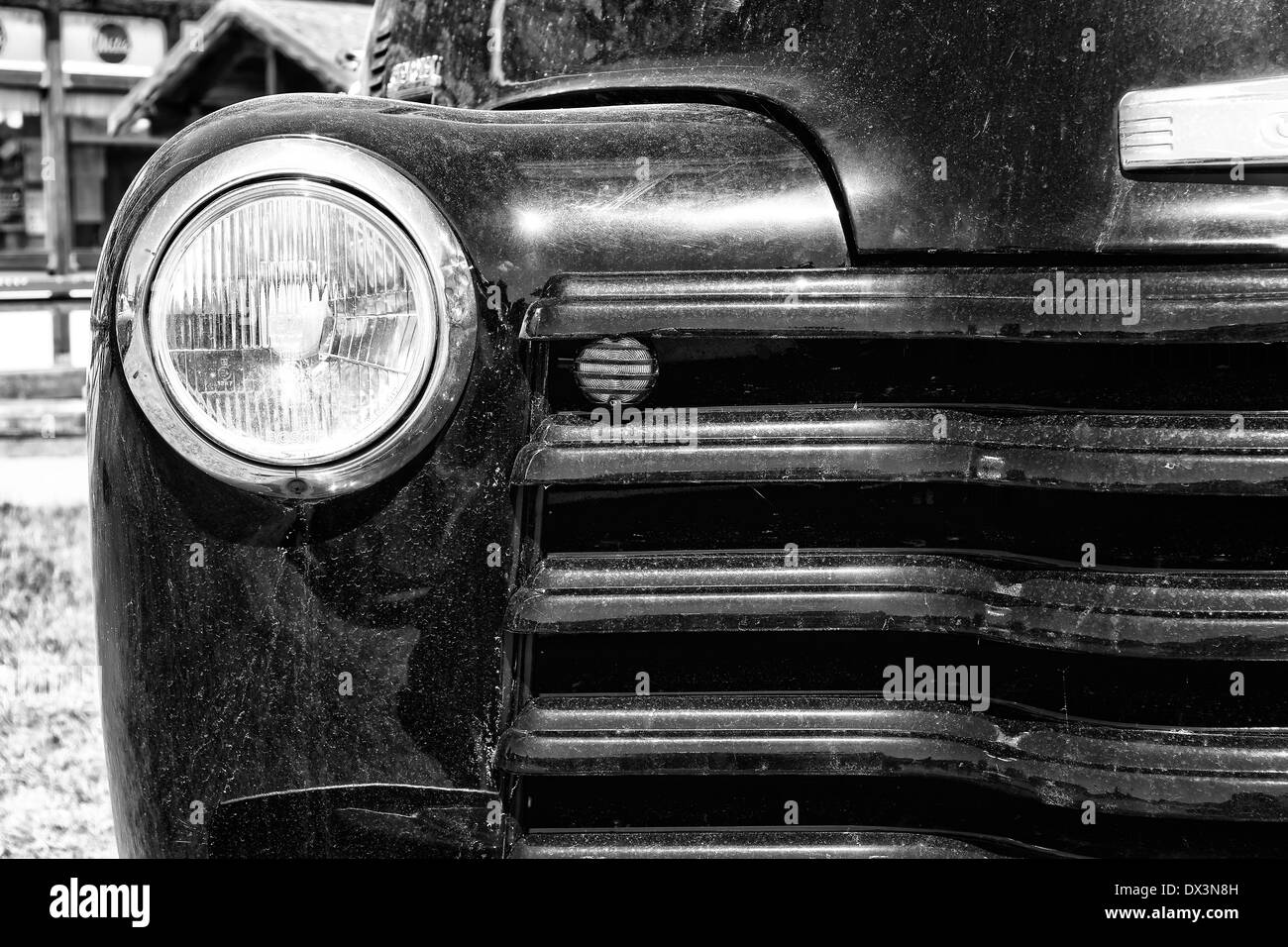 Headlamp Pickup truck Chevrolet Advance Design, (black and white) Stock Photo