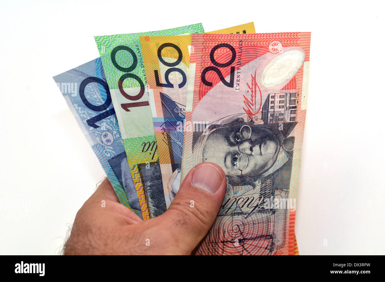 etage Becks Soveværelse Mans hand holds Australian Dollar bank notes. Concept photo of money,  banking ,currency and foreign exchange rates Stock Photo - Alamy