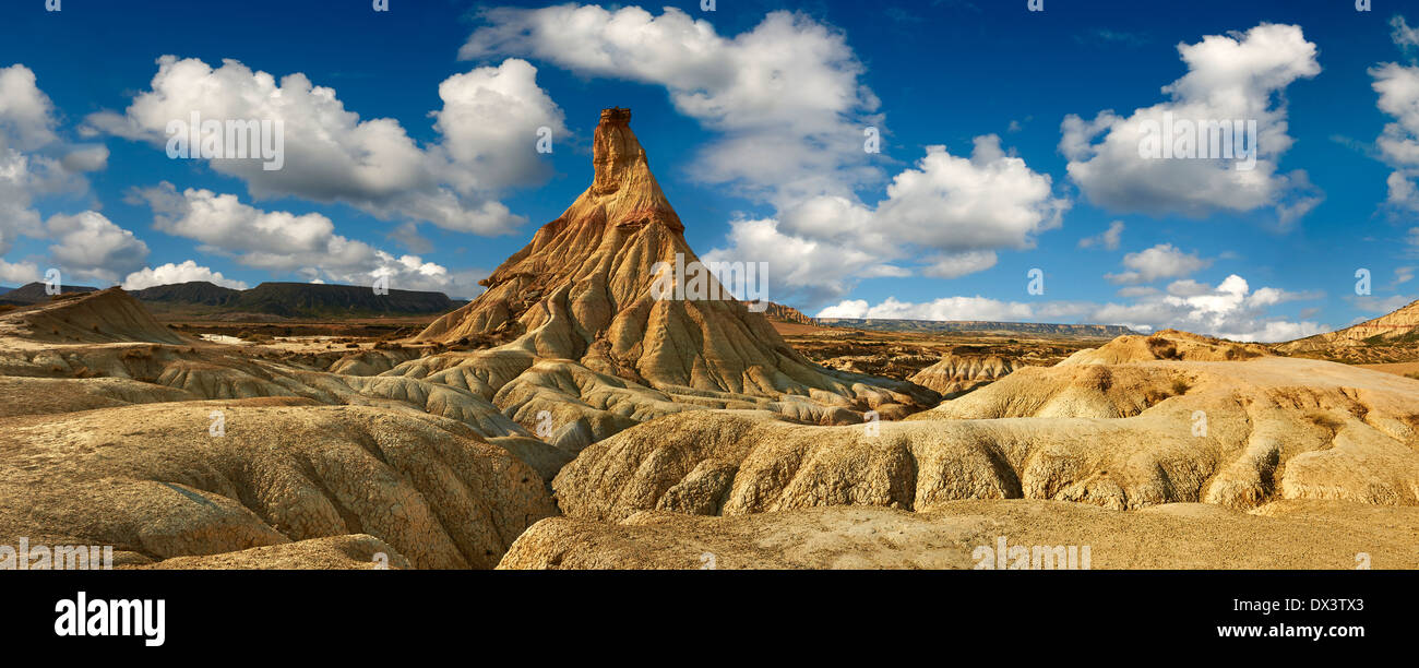 Castildeterra rock formation in the Bardena Blanca area of the Bardenas Riales Natural Park, Navarre, Spain Stock Photo