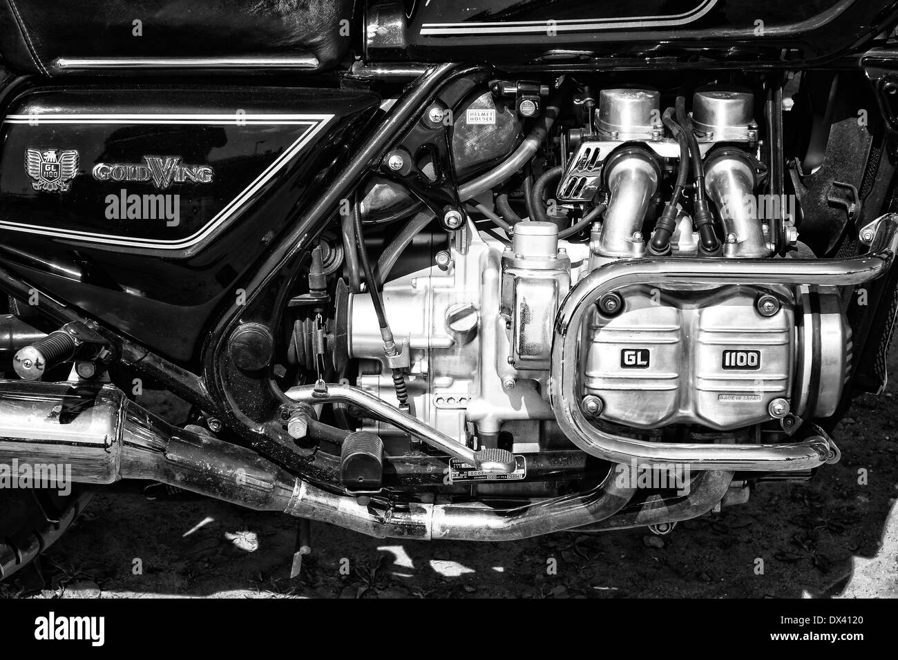 Motorcycle Engine Honda Gold Wing GL1100, black and white Stock Photo