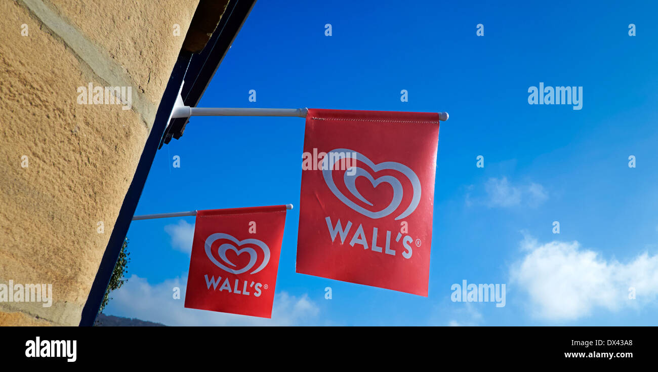Walls ice cream flags outside a uk shop Stock Photo - Alamy