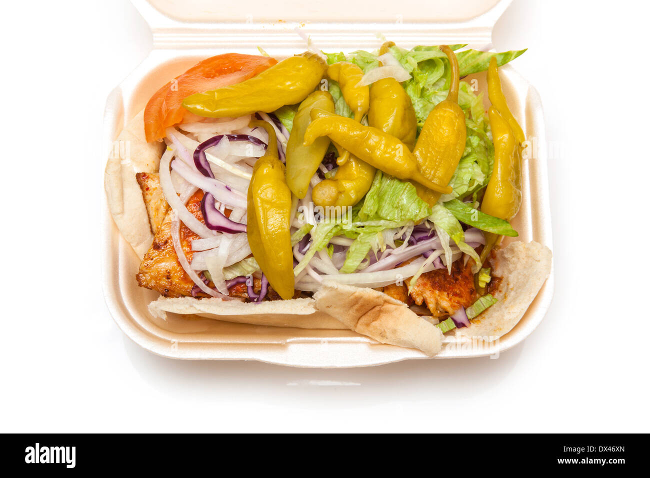 Chicken kebab isolated on a white studio background. Stock Photo