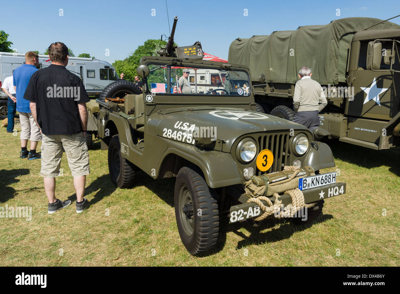Military vehicles of the U.S. Army Jeep with 50 cal. Browning machine gun, Stock Photo