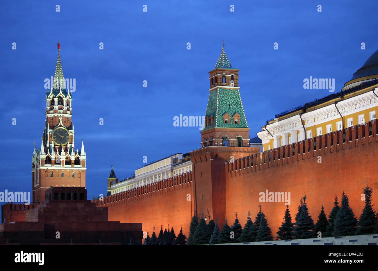 Moscow Kremlin at Red Square of Moscow by night Stock Photo