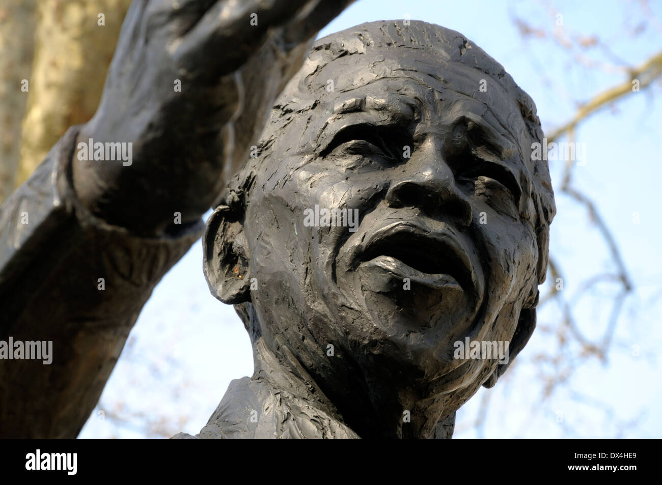 London, England, UK. Bronze statue (Ian Walters, 2007) of Nelson Mandela in Parliament Square. Stock Photo