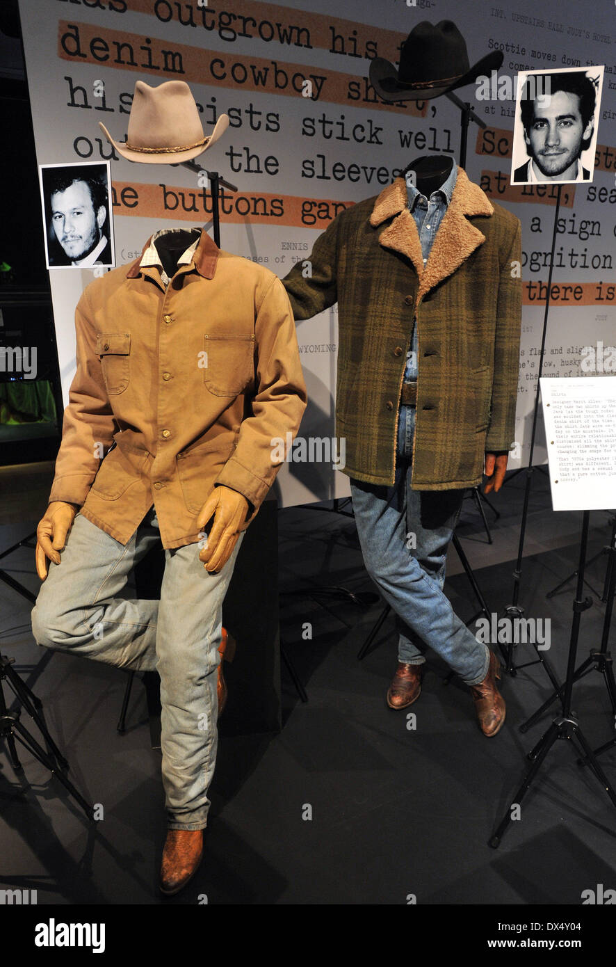 Brokeback Mountain - Heath Ledge and Jake Gyllenhall Hollywood Costume - press view held at the Victoria and Albert Museum. London, England - 17.10.12 Where: London, United Kingdom When: 17 Oct 2012 Stock Photo