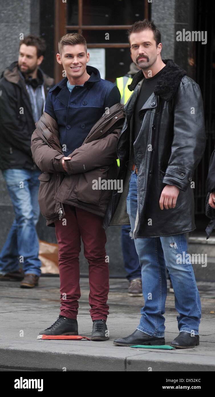 Emmett J Scanlan, Kieron Richardson E4's Hollyoaks cast seen shooting ...