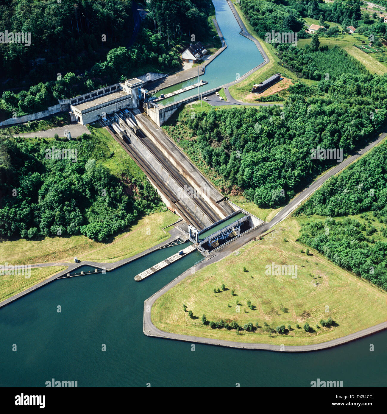 Aerial view of inclined plane with boat elevator on the Marne to Rhine