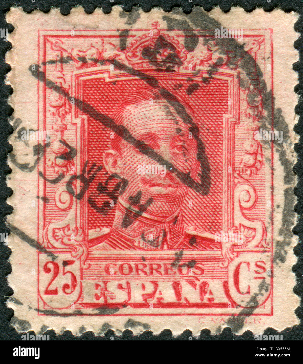 SPAIN - CIRCA 1922: Postage stamp printed in Spain, shows King Alfonso XIII, circa 1922 Stock Photo