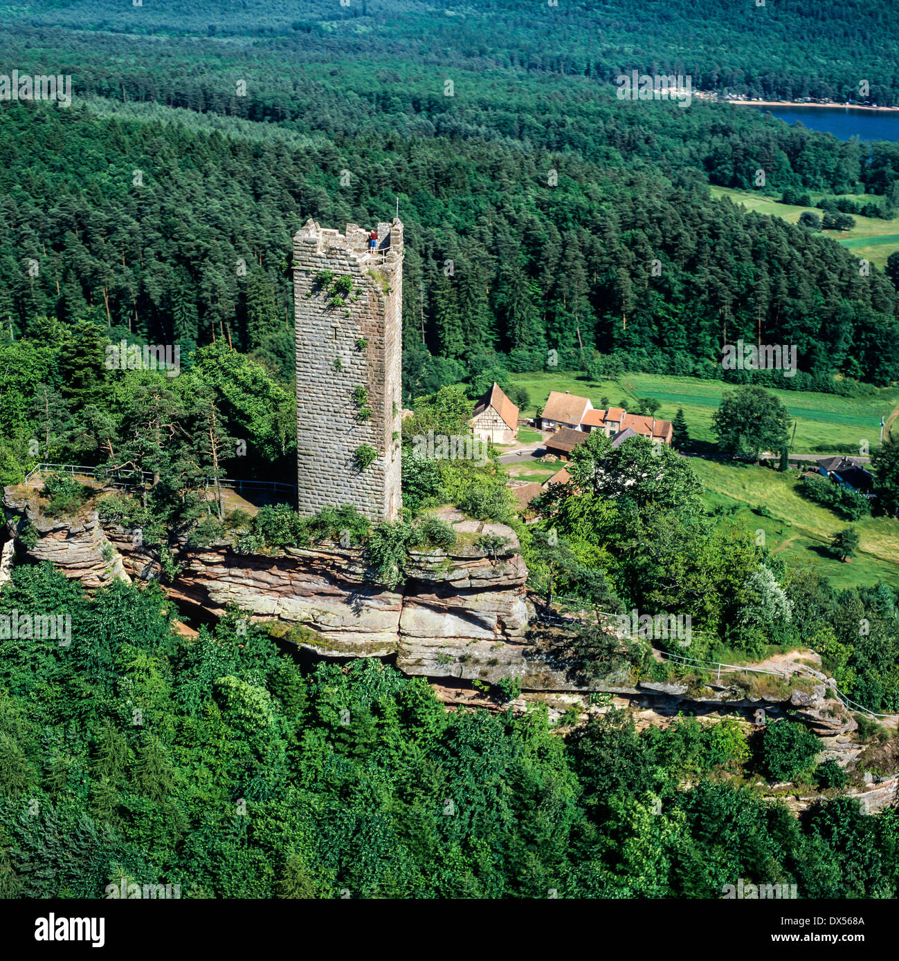 Aerial view of Waldeck castle ruins 14th Century Moselle Lorraine