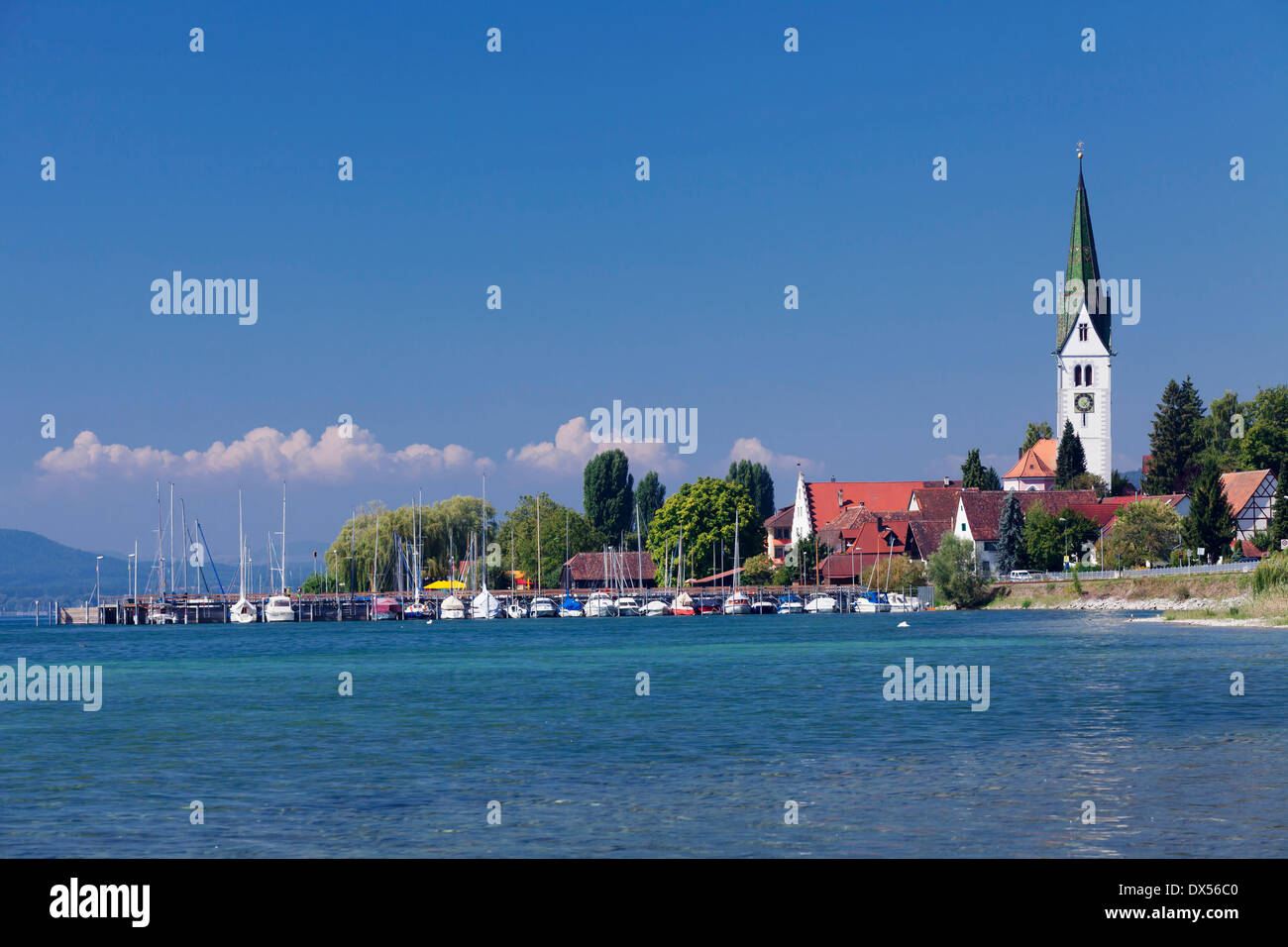 Lakeside and parish church, Lake Constance, Sipplingen, Baden-Württemberg, Germany Stock Photo
