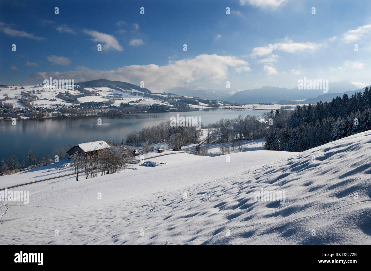 Winter landscape, Irrsee lake, Zell am Moos, Salzkammergut, Austria Stock Photo