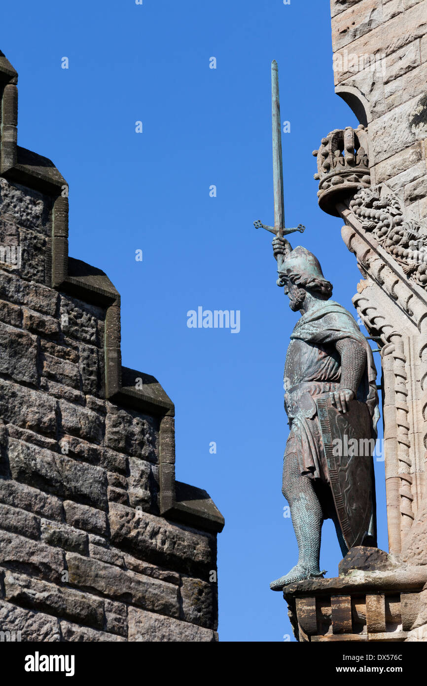 Statue of William Wallace on the National Wallace Monument on Abbey Craig, near Stirling, Scotland Stock Photo
