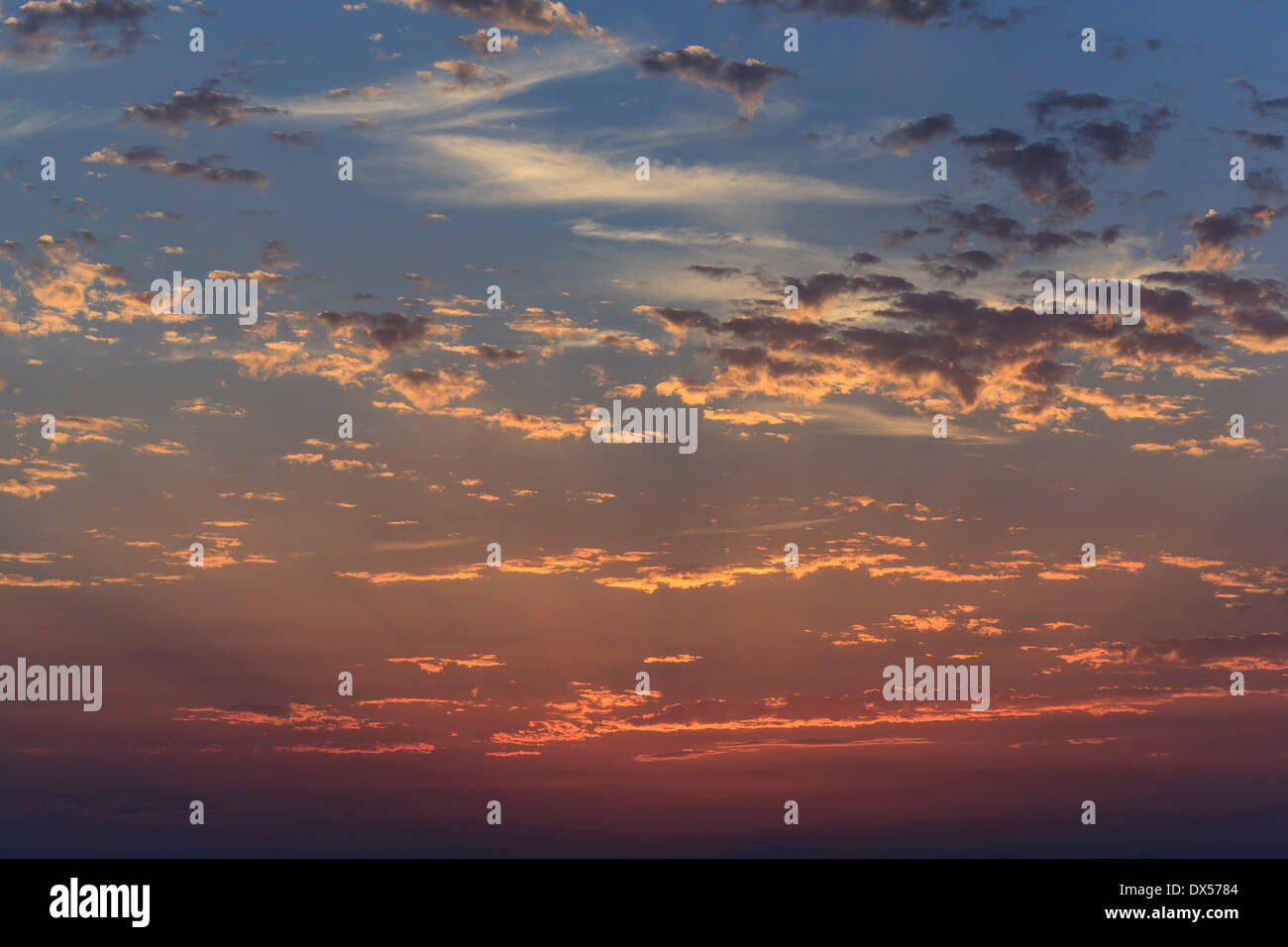 Sky at sunset, Masirah or Mazeira Island, Oman Stock Photo