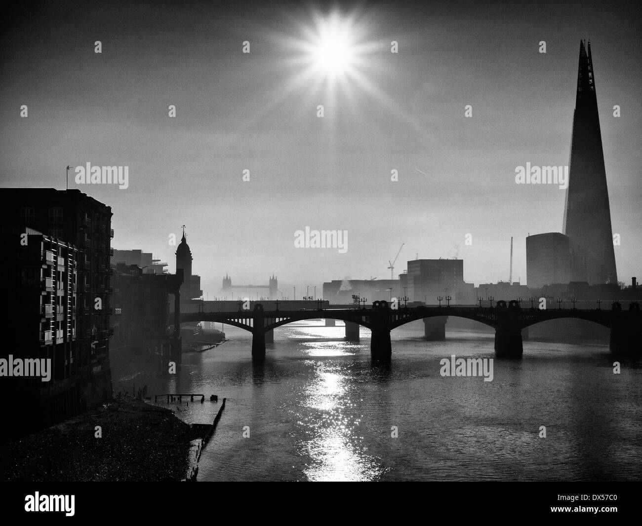 Fogging Morning over the River Thames. Stock Photo