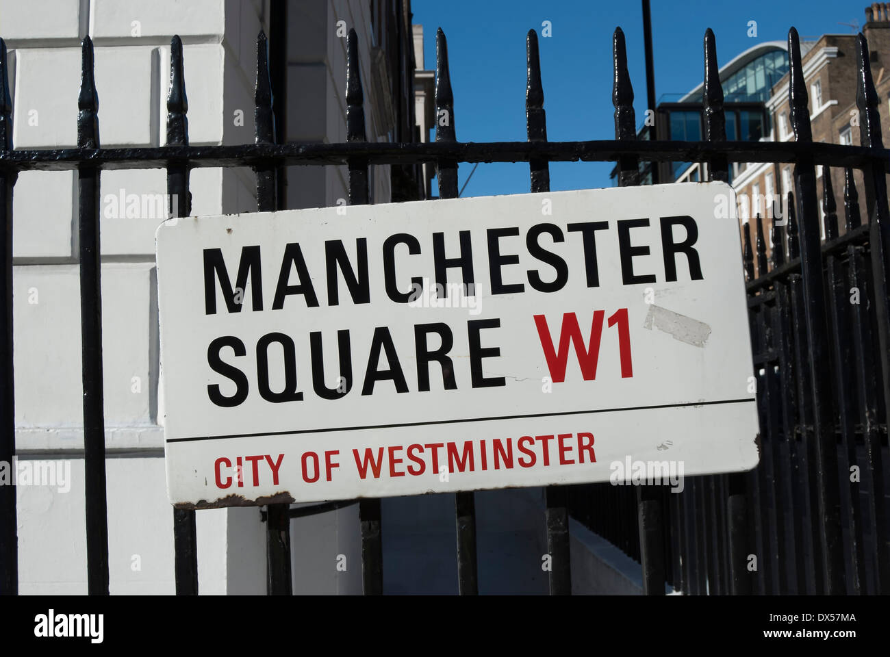 street name sign for manchester square, london, england Stock Photo
