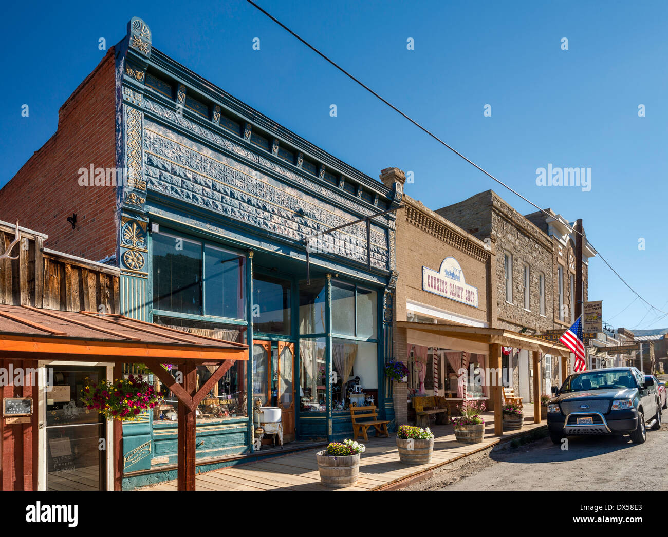 Store fronts at Wallace Street in ghost town of Virginia City Stock